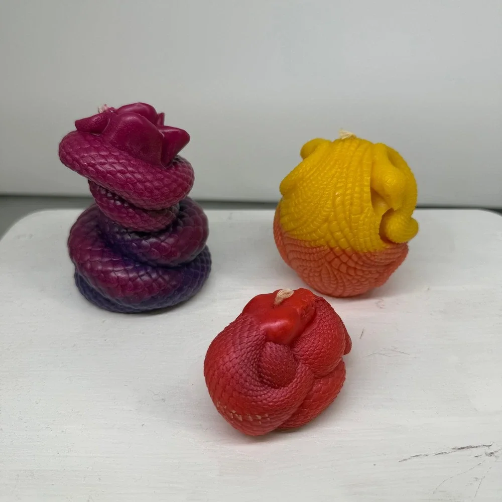 Handmade Snake Candle Set of 3 Multicolor Soy Wax Gothic Witchy Aesthetic Bright